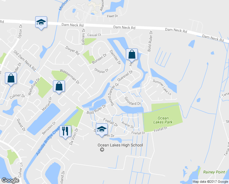 map of restaurants, bars, coffee shops, grocery stores, and more near 1623 Mantane Arch in Virginia Beach