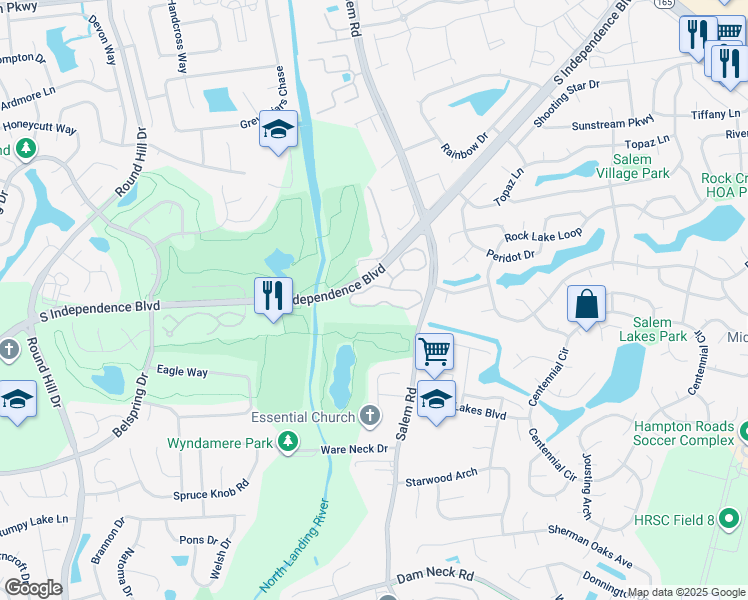 map of restaurants, bars, coffee shops, grocery stores, and more near 5073 Heathglen Circle in Virginia Beach