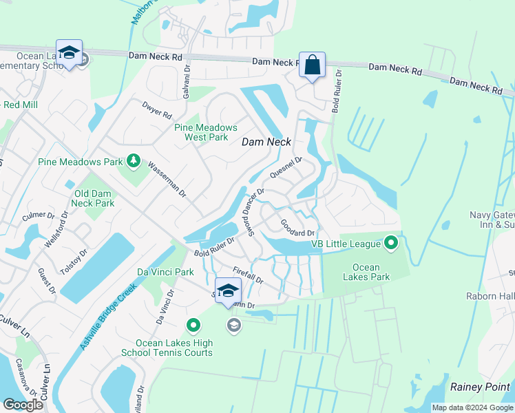 map of restaurants, bars, coffee shops, grocery stores, and more near 1637 Mantane Arch in Virginia Beach