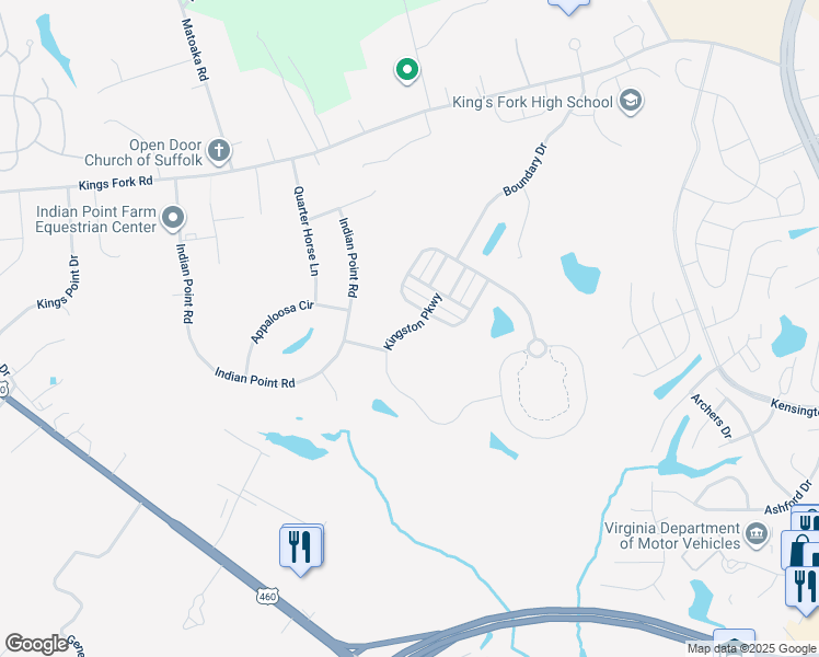 map of restaurants, bars, coffee shops, grocery stores, and more near 4041 Kingston Parkway in Suffolk