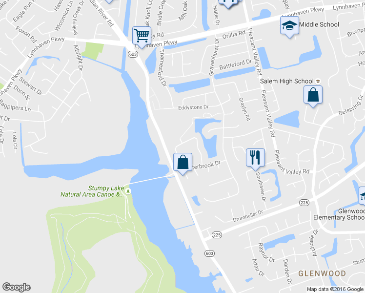 map of restaurants, bars, coffee shops, grocery stores, and more near 2091 Lyndora Road in Virginia Beach