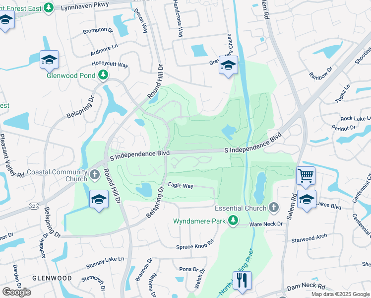 map of restaurants, bars, coffee shops, grocery stores, and more near 5141 Glenwood Way in Virginia Beach