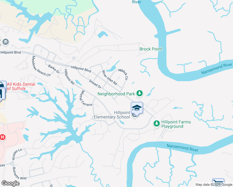 map of restaurants, bars, coffee shops, grocery stores, and more near 6002 Torrey Pines Lane in Suffolk