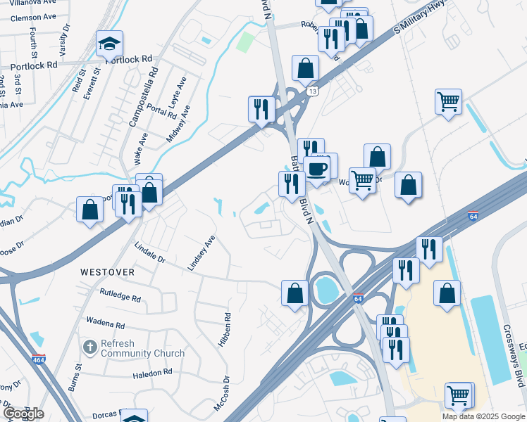 map of restaurants, bars, coffee shops, grocery stores, and more near 1212 Triple Crown Circle in Chesapeake
