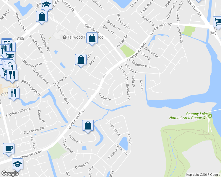 map of restaurants, bars, coffee shops, grocery stores, and more near 5124 Dundee Lane in Virginia Beach