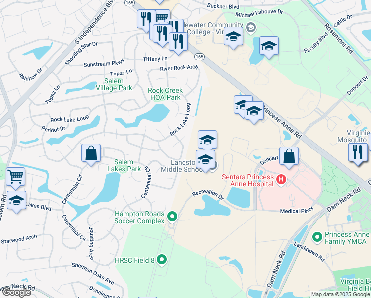 map of restaurants, bars, coffee shops, grocery stores, and more near 1951 Big Boulder Drive in Virginia Beach
