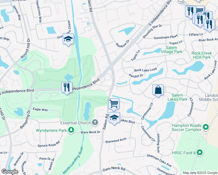 map of restaurants, bars, coffee shops, grocery stores, and more near 5217 Heathglen Circle in Virginia Beach