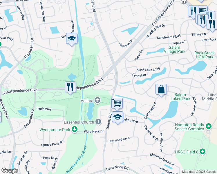 map of restaurants, bars, coffee shops, grocery stores, and more near 5221 Heathglen Circle in Virginia Beach