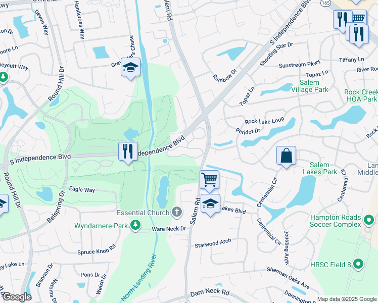 map of restaurants, bars, coffee shops, grocery stores, and more near 5173 Heathglen Circle in Virginia Beach