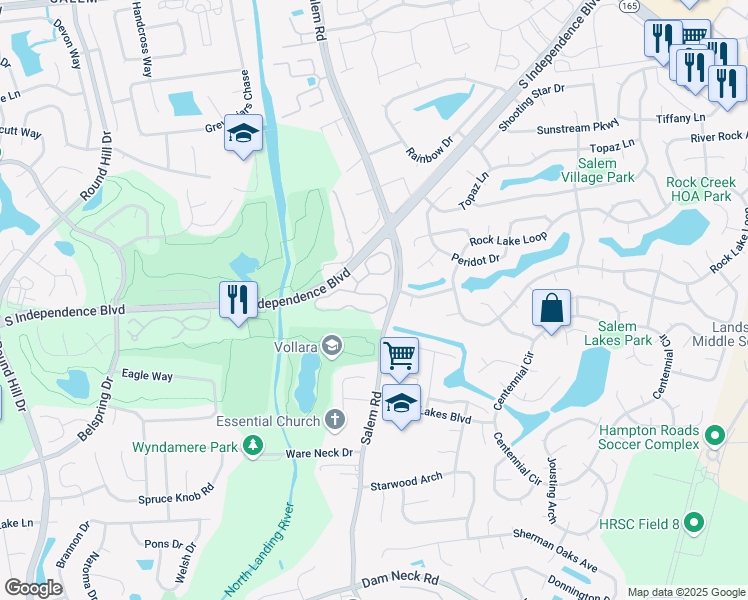 map of restaurants, bars, coffee shops, grocery stores, and more near 5221 Heathglen Circle in Virginia Beach
