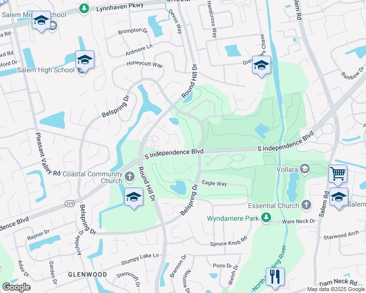 map of restaurants, bars, coffee shops, grocery stores, and more near 932 Summerside Court in Virginia Beach