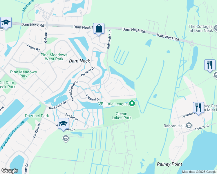 map of restaurants, bars, coffee shops, grocery stores, and more near 508 Hillshire Way in Virginia Beach