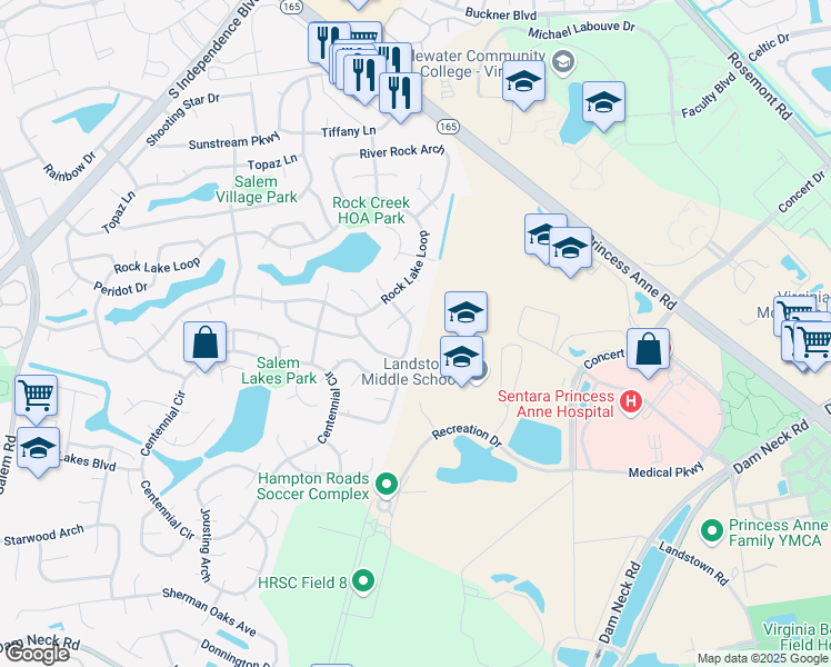 map of restaurants, bars, coffee shops, grocery stores, and more near 1951 Big Boulder Drive in Virginia Beach