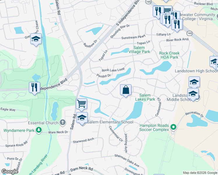 map of restaurants, bars, coffee shops, grocery stores, and more near 3956 Dupree Lane in Virginia Beach
