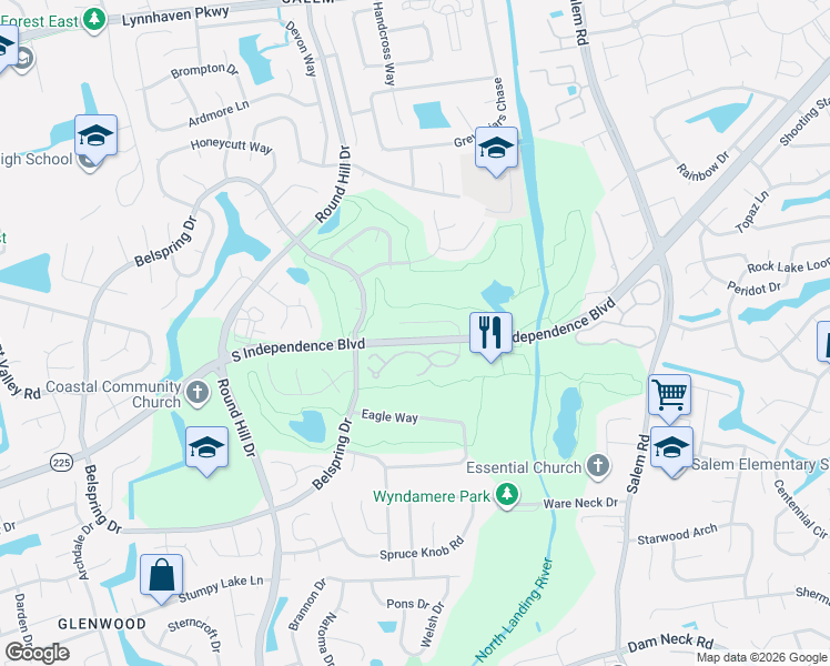 map of restaurants, bars, coffee shops, grocery stores, and more near 5095 Glenwood Way in Virginia Beach