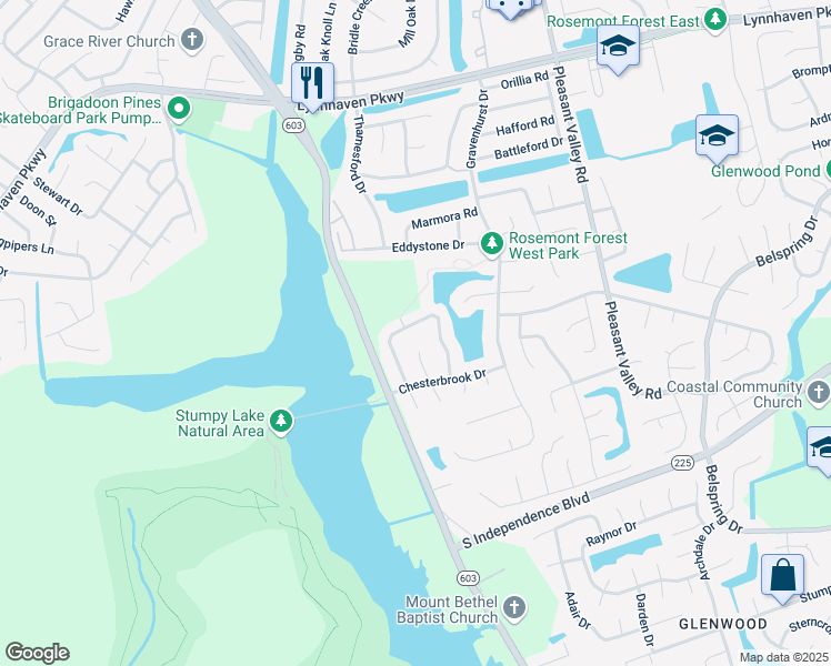 map of restaurants, bars, coffee shops, grocery stores, and more near 2069 Lyndora Road in Virginia Beach