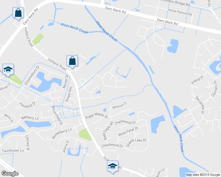 map of restaurants, bars, coffee shops, grocery stores, and more near 2905 Saville Garden Way in Virginia Beach