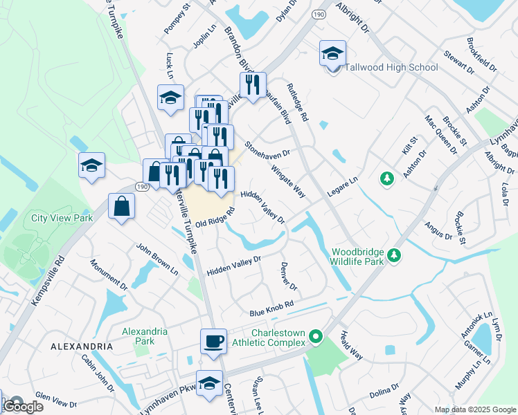 map of restaurants, bars, coffee shops, grocery stores, and more near 1824 Hidden Valley Drive in Virginia Beach