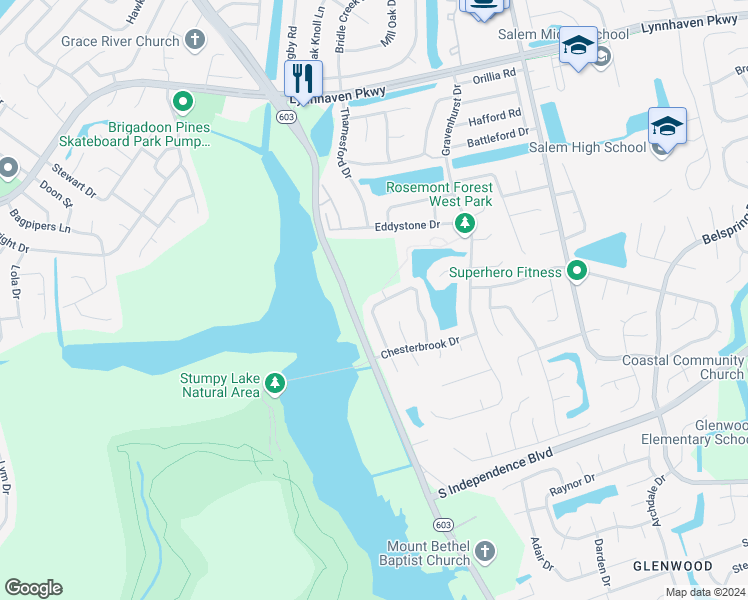 map of restaurants, bars, coffee shops, grocery stores, and more near 2110 Lyndora Road in Virginia Beach