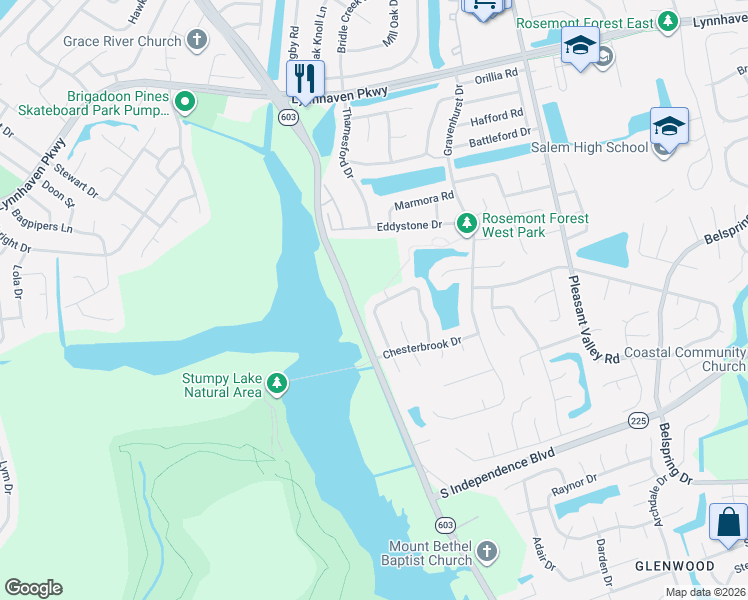 map of restaurants, bars, coffee shops, grocery stores, and more near 2110 Lyndora Road in Virginia Beach