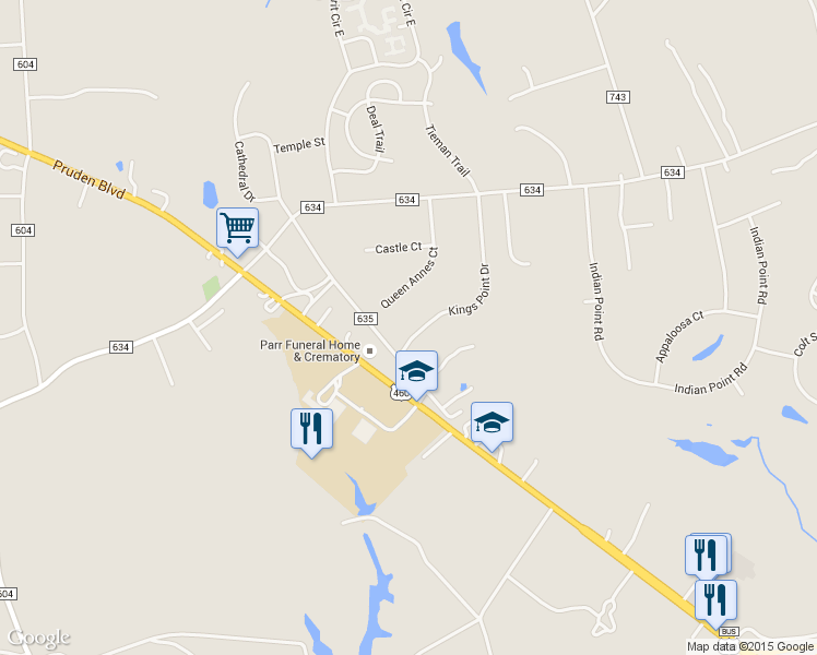 map of restaurants, bars, coffee shops, grocery stores, and more near 132 Kings Point Drive in Suffolk