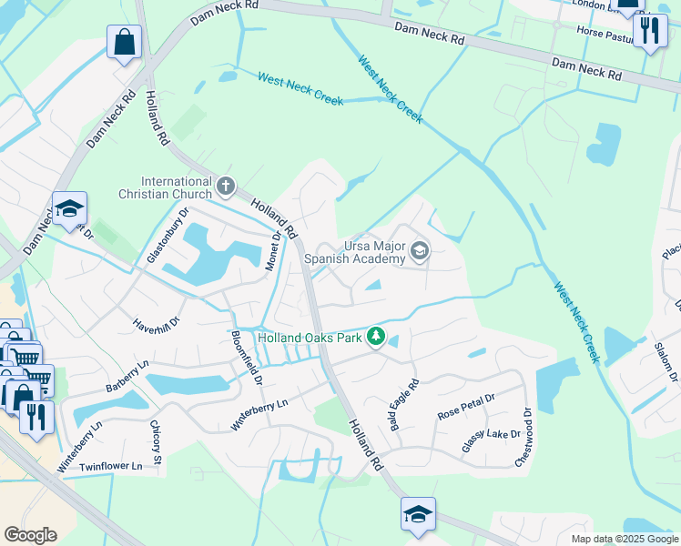 map of restaurants, bars, coffee shops, grocery stores, and more near 2917 Wilsonia Way in Virginia Beach