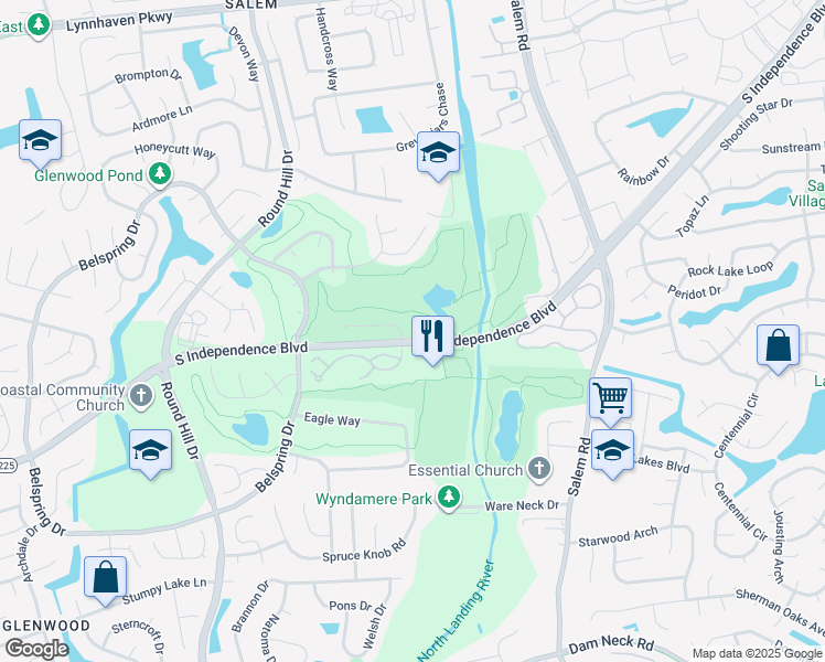 map of restaurants, bars, coffee shops, grocery stores, and more near 5028 Glenwood Way in Virginia Beach