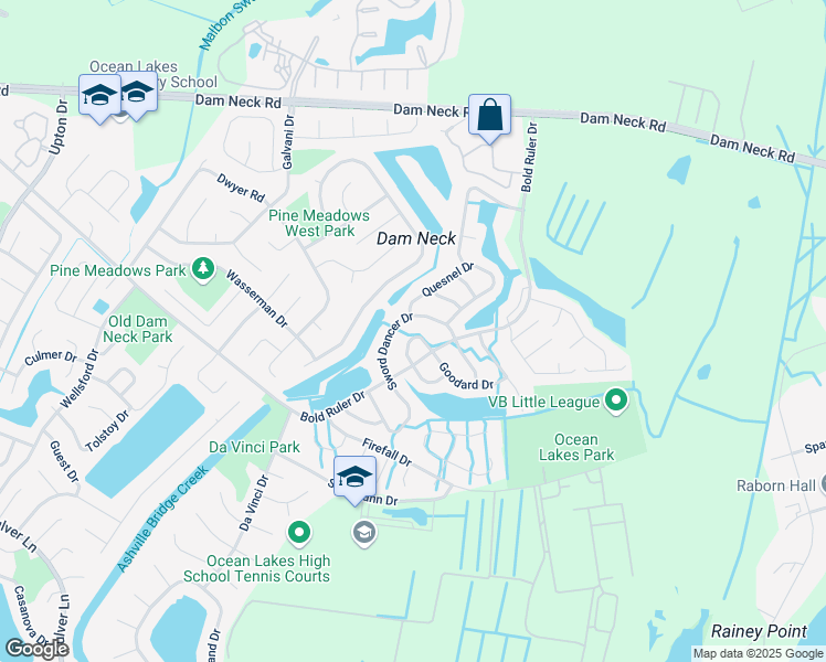 map of restaurants, bars, coffee shops, grocery stores, and more near 1623 Mantane Arch in Virginia Beach