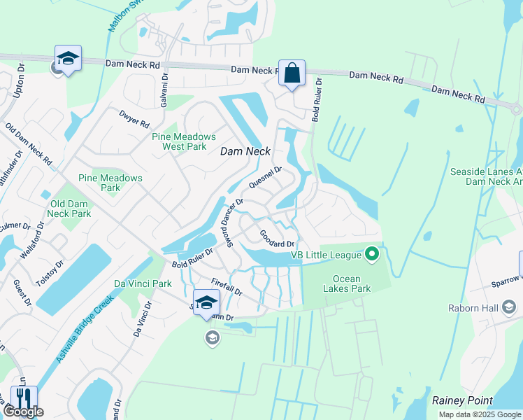 map of restaurants, bars, coffee shops, grocery stores, and more near 1563 Sword Dancer Drive in Virginia Beach