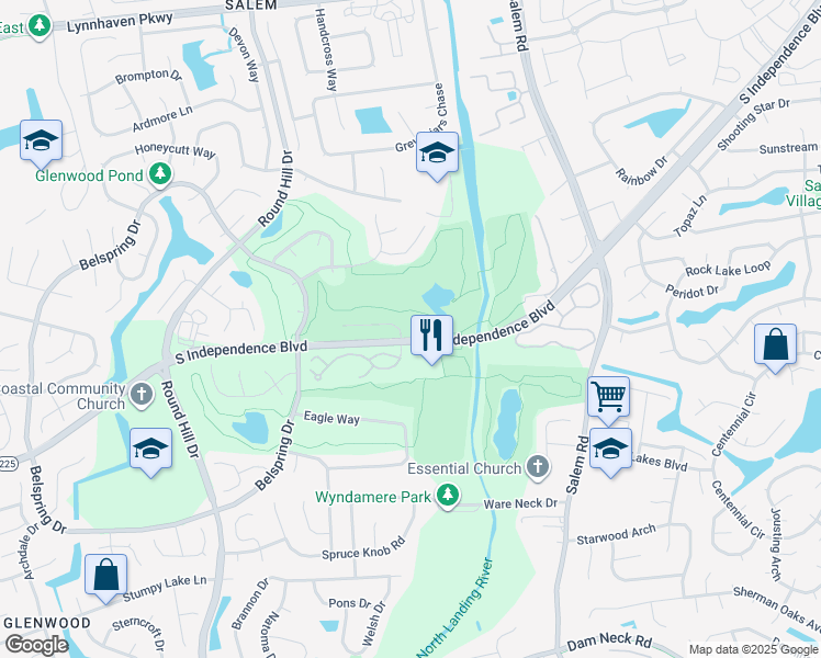 map of restaurants, bars, coffee shops, grocery stores, and more near 5028 Glenwood Way in Virginia Beach