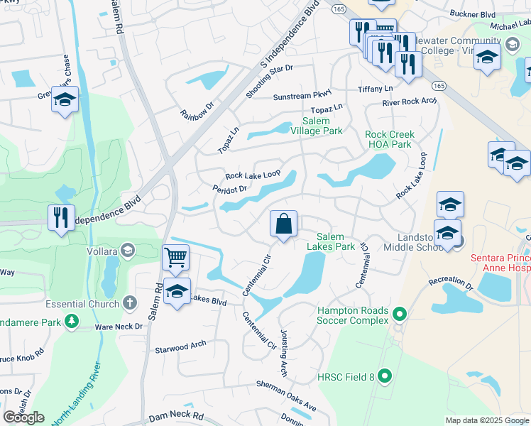 map of restaurants, bars, coffee shops, grocery stores, and more near 1801 Cornerstone Court in Virginia Beach
