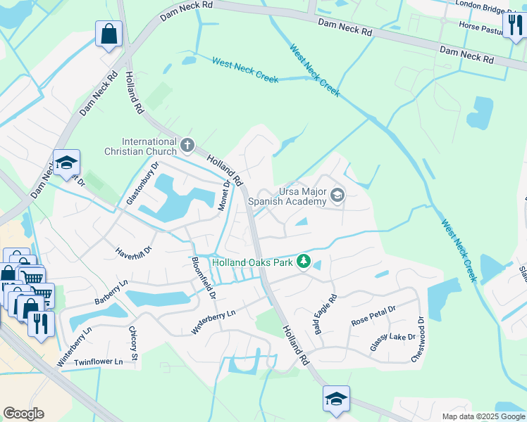 map of restaurants, bars, coffee shops, grocery stores, and more near 2908 Wilsonia Way in Virginia Beach