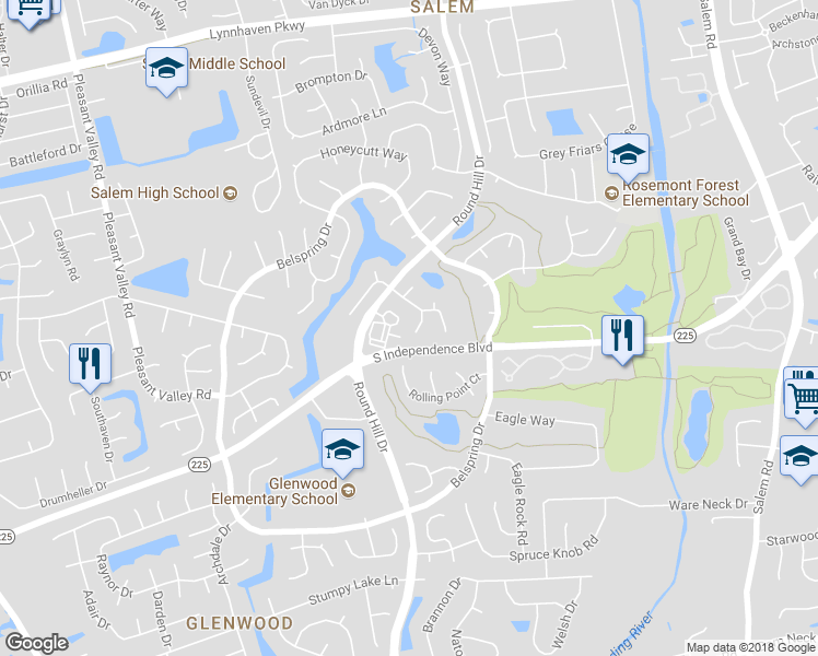 map of restaurants, bars, coffee shops, grocery stores, and more near 2017 Winding Wood Court in Virginia Beach