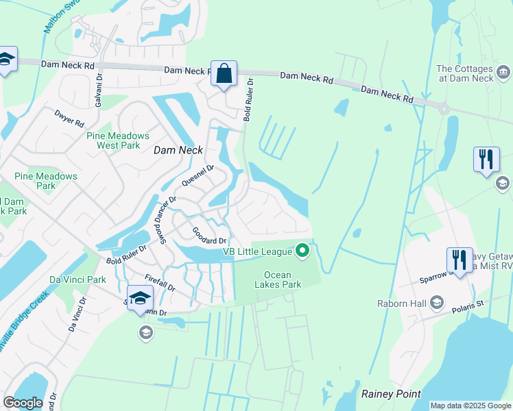 map of restaurants, bars, coffee shops, grocery stores, and more near 508 Hillshire Way in Virginia Beach