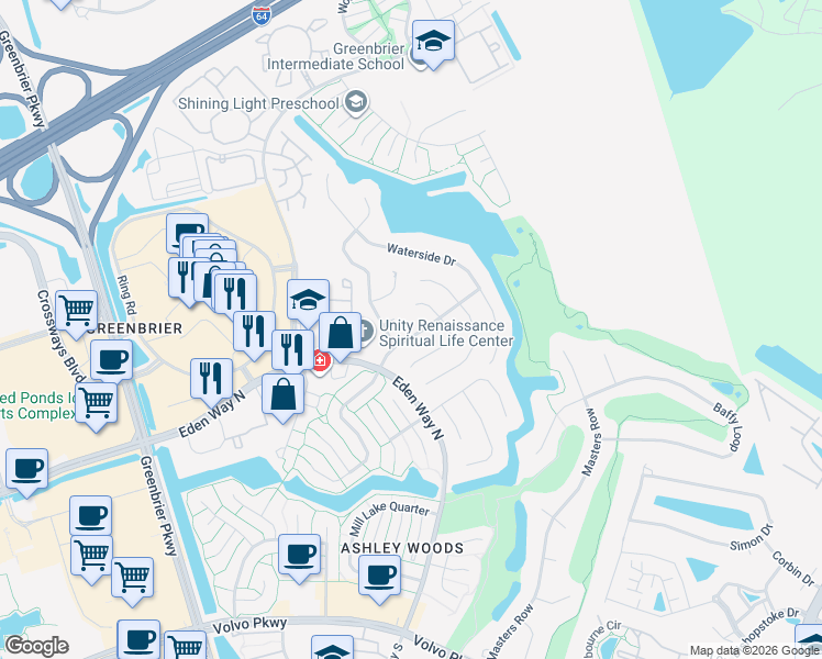map of restaurants, bars, coffee shops, grocery stores, and more near 1420 Bayberry Place in Chesapeake