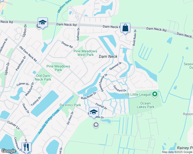 map of restaurants, bars, coffee shops, grocery stores, and more near 748 Daimler Dr in Virginia Beach