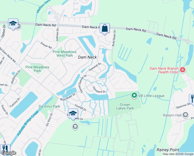 map of restaurants, bars, coffee shops, grocery stores, and more near 1563 Sword Dancer Drive in Virginia Beach