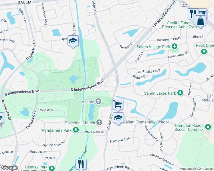 map of restaurants, bars, coffee shops, grocery stores, and more near 5092 Heathglen Circle in Virginia Beach