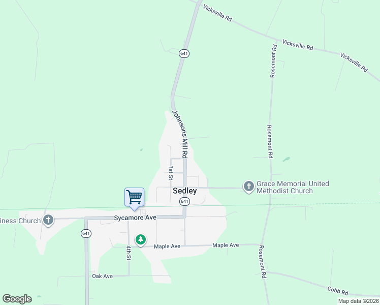 map of restaurants, bars, coffee shops, grocery stores, and more near 17473 Johnsons Mill Road in Sedley