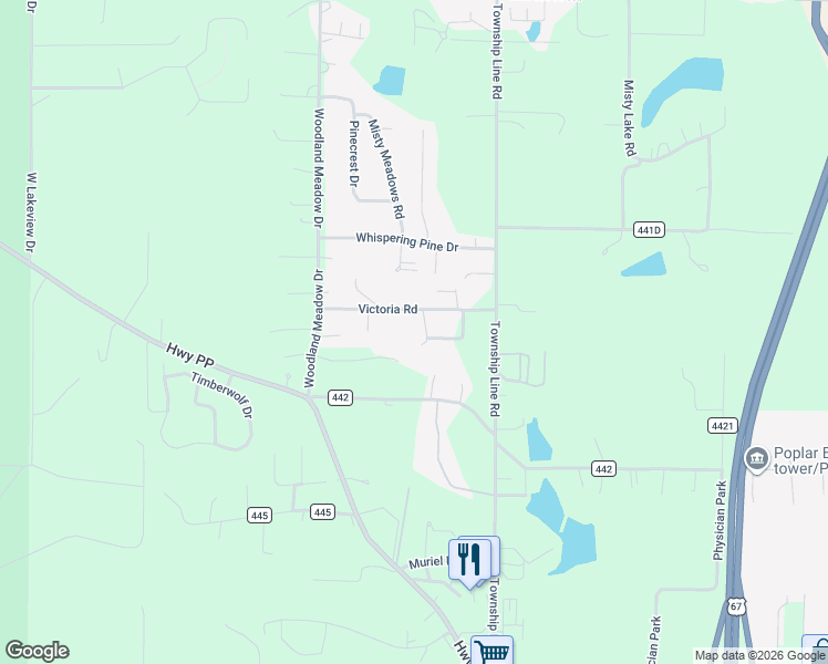 map of restaurants, bars, coffee shops, grocery stores, and more near 242 Link Drive in Poplar Bluff