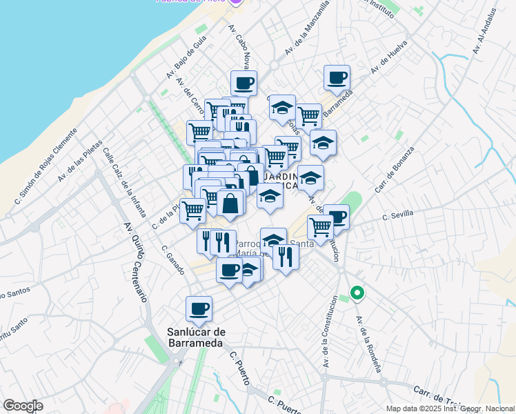 map of restaurants, bars, coffee shops, grocery stores, and more near 49 Calle Carmen Viejo in Sanlúcar de Barrameda