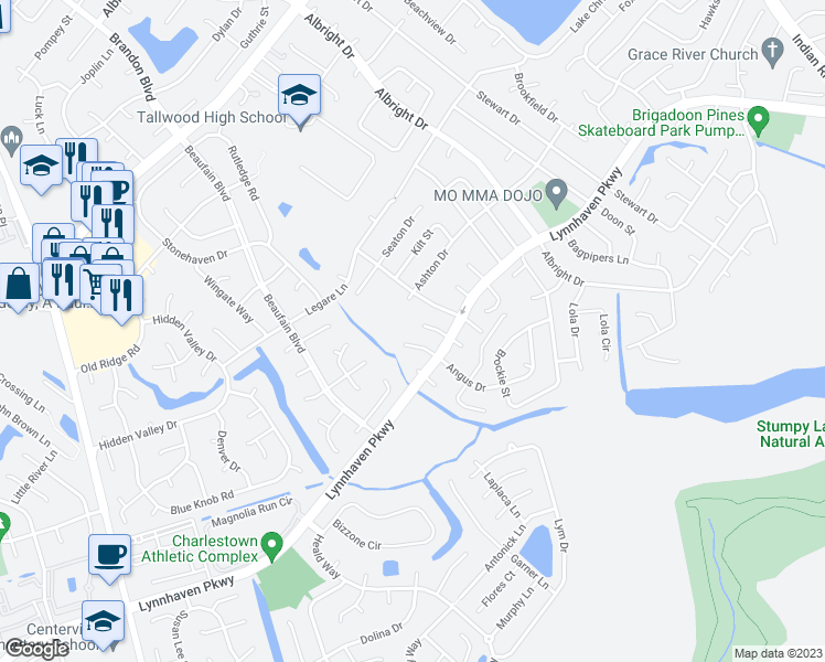 map of restaurants, bars, coffee shops, grocery stores, and more near 5417 Etheridge Court in Virginia Beach