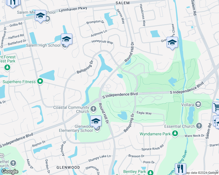 map of restaurants, bars, coffee shops, grocery stores, and more near 2756 Ada Arch in Virginia Beach
