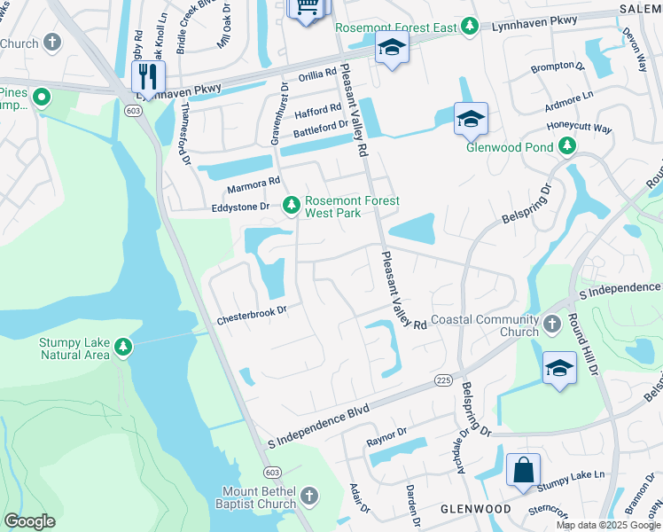 map of restaurants, bars, coffee shops, grocery stores, and more near 1361 Northvale Drive in Virginia Beach