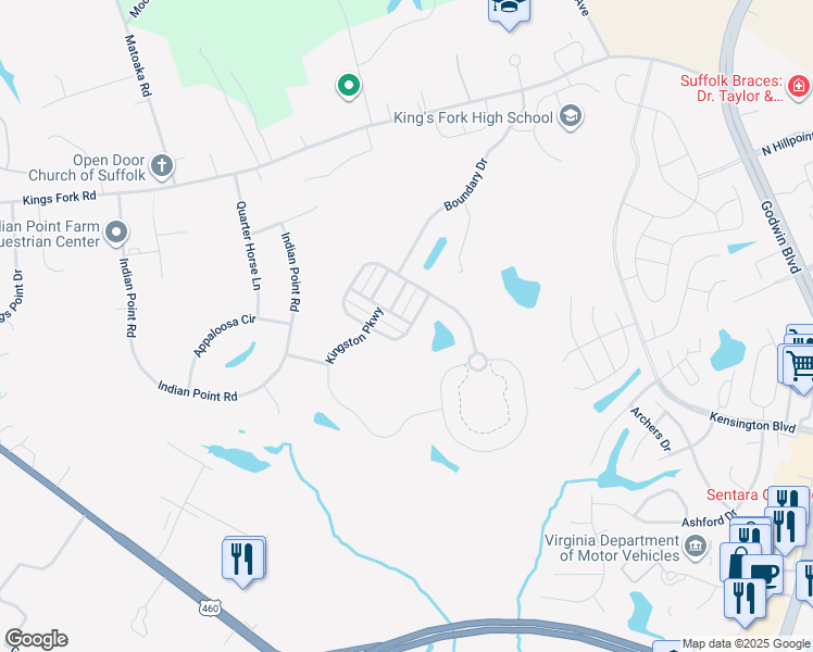 map of restaurants, bars, coffee shops, grocery stores, and more near 3236 Duke of Glouchester Drive in Suffolk