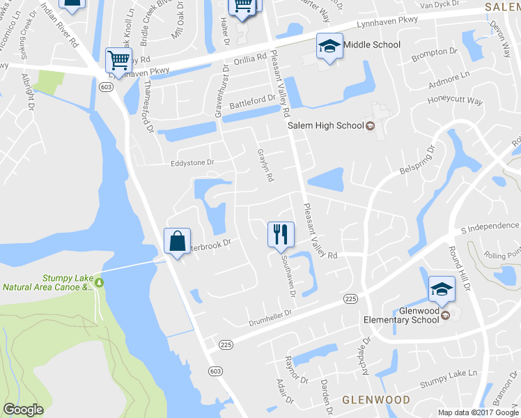 map of restaurants, bars, coffee shops, grocery stores, and more near 1361 Northvale Drive in Virginia Beach