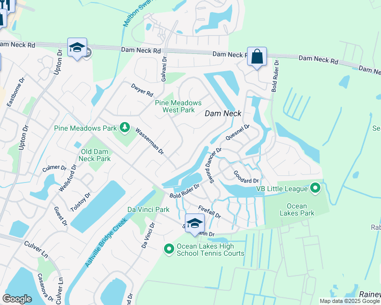 map of restaurants, bars, coffee shops, grocery stores, and more near 741 Daimler Drive in Virginia Beach