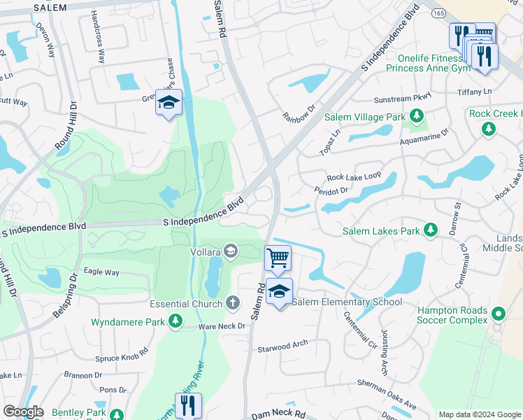 map of restaurants, bars, coffee shops, grocery stores, and more near 5072 Heathglen Circle in Virginia Beach