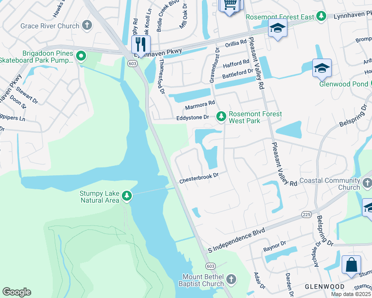 map of restaurants, bars, coffee shops, grocery stores, and more near 2069 Lyndora Road in Virginia Beach