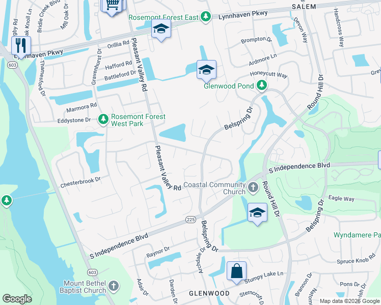 map of restaurants, bars, coffee shops, grocery stores, and more near 1205 Northvale Drive in Virginia Beach
